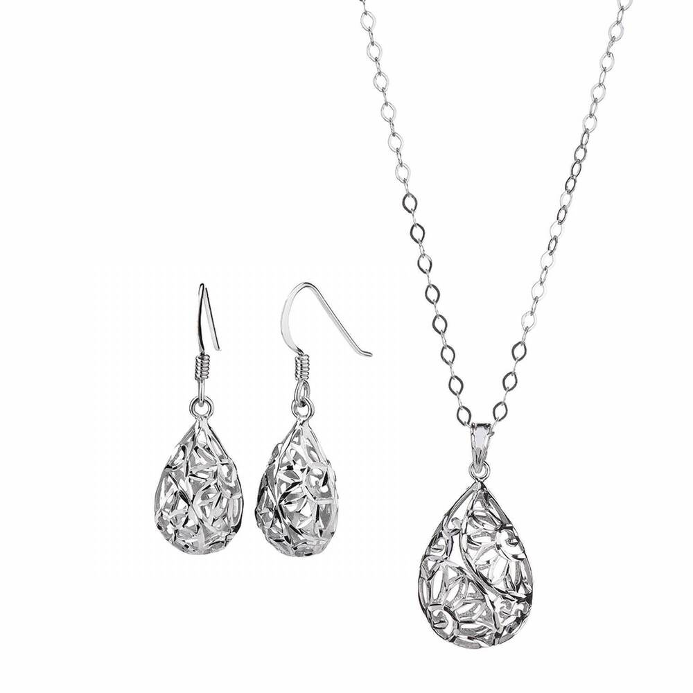 NEW GOLD & HONEY women's pear shape filigree drop earrings and pendant necklace